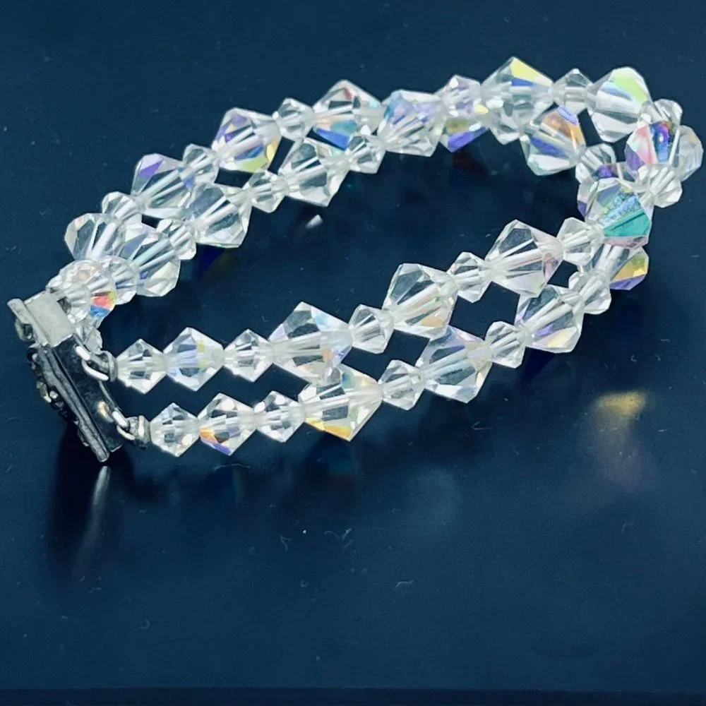 Double Strand Clear Iridescent Beaded Bracelet - Picture 3 of 6